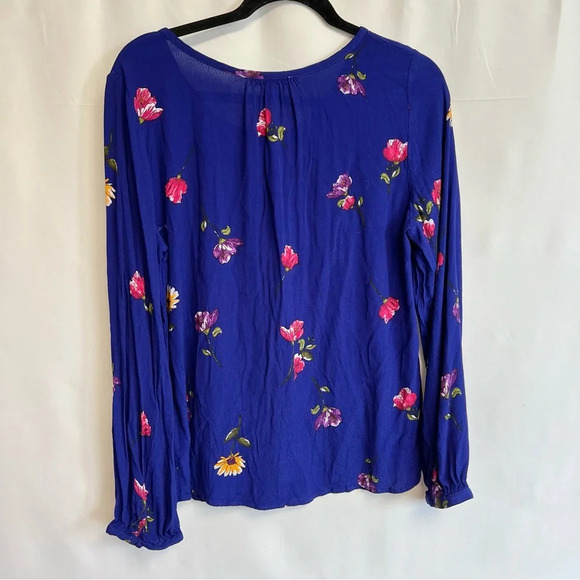 Skies Are Blue Floral Blouse Casual Long Sleeve Blue Shirt Women’s Size Medium - Picture 10 of 12